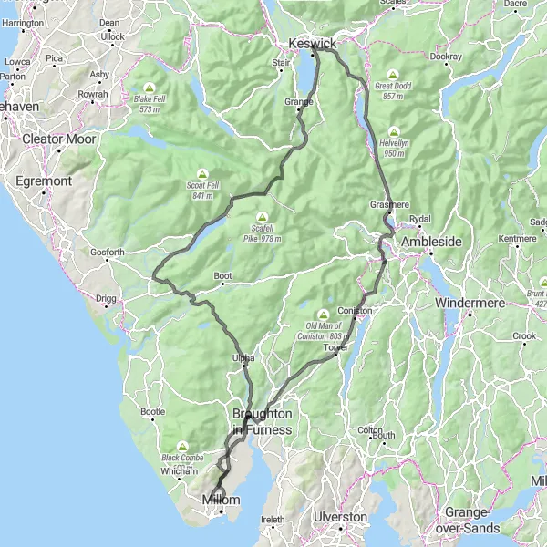 Map miniature of "Exploring the Lake District" cycling inspiration in Cumbria, United Kingdom. Generated by Tarmacs.app cycling route planner