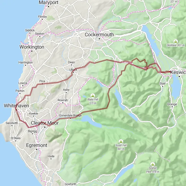 Map miniature of "The Legendary Lakeland Gravel" cycling inspiration in Cumbria, United Kingdom. Generated by Tarmacs.app cycling route planner