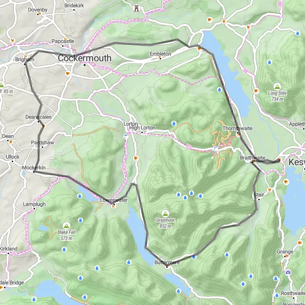 Map miniature of "Keswick to Barrow Cycling Route" cycling inspiration in Cumbria, United Kingdom. Generated by Tarmacs.app cycling route planner