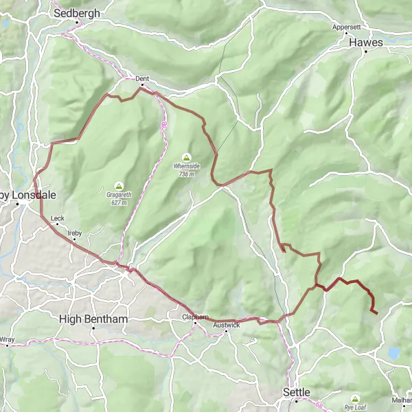 Map miniature of "The Southern Dales Gravel Adventure" cycling inspiration in Cumbria, United Kingdom. Generated by Tarmacs.app cycling route planner