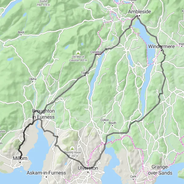 Map miniature of "Lake District and More" cycling inspiration in Cumbria, United Kingdom. Generated by Tarmacs.app cycling route planner