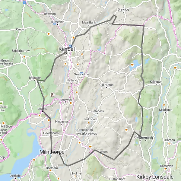 Map miniature of "Farleton Fell Loop" cycling inspiration in Cumbria, United Kingdom. Generated by Tarmacs.app cycling route planner