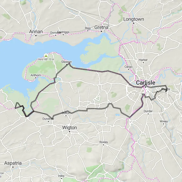 Map miniature of "Scotby to Carlisle Castle" cycling inspiration in Cumbria, United Kingdom. Generated by Tarmacs.app cycling route planner