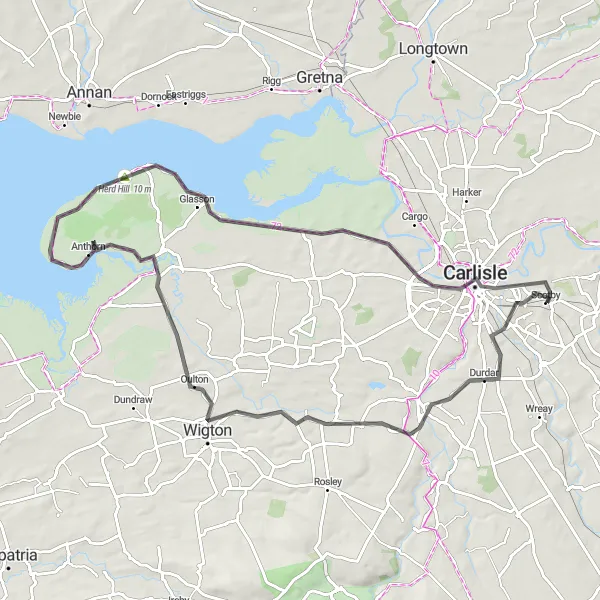 Map miniature of "Scenic Wigton Ride" cycling inspiration in Cumbria, United Kingdom. Generated by Tarmacs.app cycling route planner