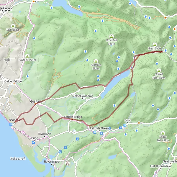 Map miniature of "Adventure in the Western Lakes" cycling inspiration in Cumbria, United Kingdom. Generated by Tarmacs.app cycling route planner