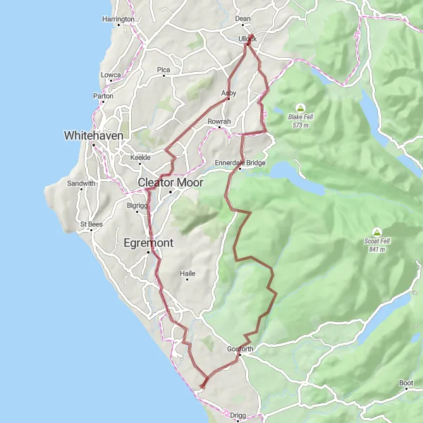 Map miniature of "The Coastal Circuit" cycling inspiration in Cumbria, United Kingdom. Generated by Tarmacs.app cycling route planner