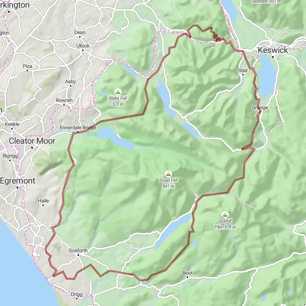 Map miniature of "The Mountain Challenge" cycling inspiration in Cumbria, United Kingdom. Generated by Tarmacs.app cycling route planner