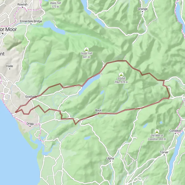Map miniature of "The Lakeside Loop" cycling inspiration in Cumbria, United Kingdom. Generated by Tarmacs.app cycling route planner