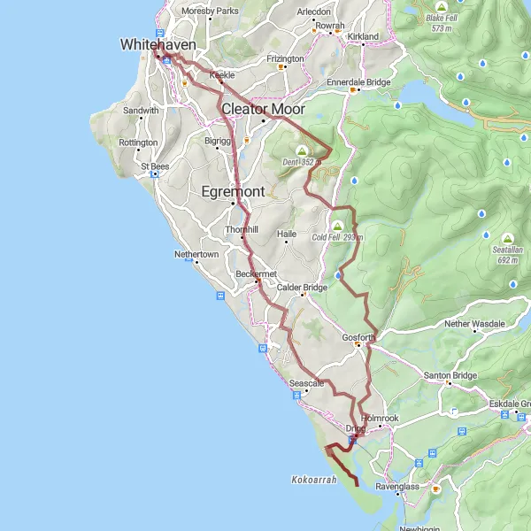 Map miniature of "Whitehaven to Keekle Gravel Loop" cycling inspiration in Cumbria, United Kingdom. Generated by Tarmacs.app cycling route planner