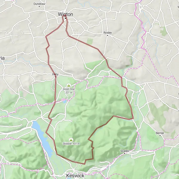 Map miniature of "Wigton Gravel Adventure" cycling inspiration in Cumbria, United Kingdom. Generated by Tarmacs.app cycling route planner