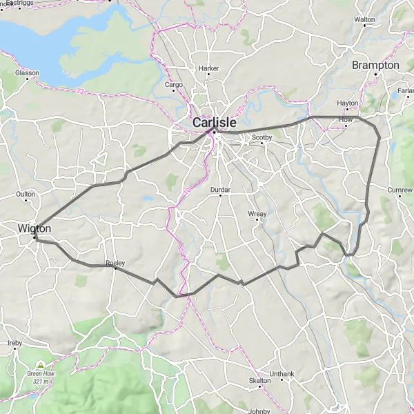 Map miniature of "Wigton to Carlisle Castle" cycling inspiration in Cumbria, United Kingdom. Generated by Tarmacs.app cycling route planner