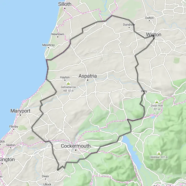 Map miniature of "Wigton Loop" cycling inspiration in Cumbria, United Kingdom. Generated by Tarmacs.app cycling route planner