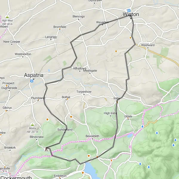 Map miniature of "Wigton Round Trip" cycling inspiration in Cumbria, United Kingdom. Generated by Tarmacs.app cycling route planner