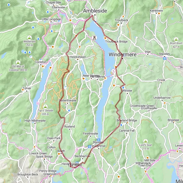 Map miniature of "The Gravel Adventure" cycling inspiration in Cumbria, United Kingdom. Generated by Tarmacs.app cycling route planner