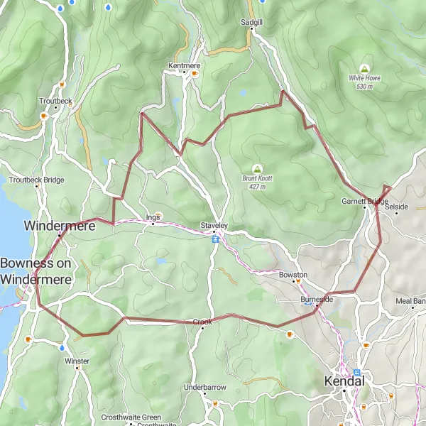 Map miniature of "Gravel Tranquility" cycling inspiration in Cumbria, United Kingdom. Generated by Tarmacs.app cycling route planner