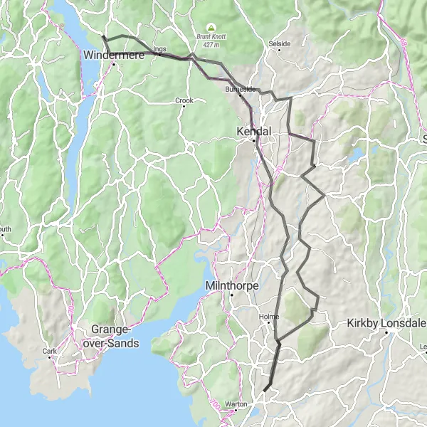 Map miniature of "Lake District Challenge" cycling inspiration in Cumbria, United Kingdom. Generated by Tarmacs.app cycling route planner