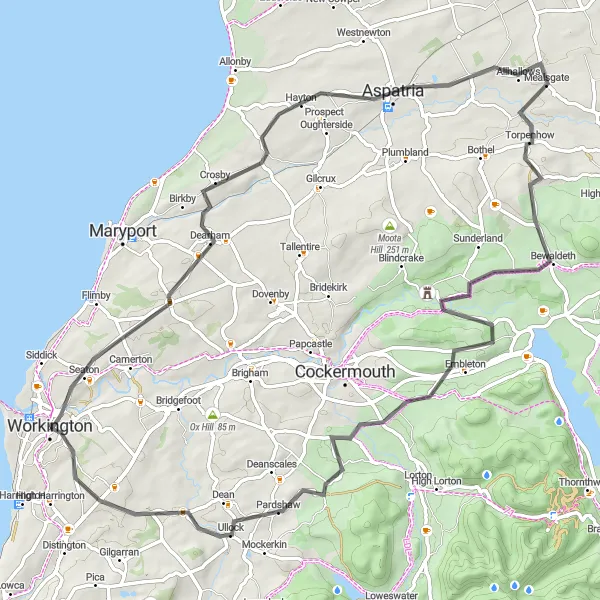 Map miniature of "Hidden Gems of Cumbria" cycling inspiration in Cumbria, United Kingdom. Generated by Tarmacs.app cycling route planner