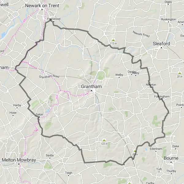 Map miniature of "The Ultimate Trek" cycling inspiration in Derbyshire and Nottinghamshire, United Kingdom. Generated by Tarmacs.app cycling route planner