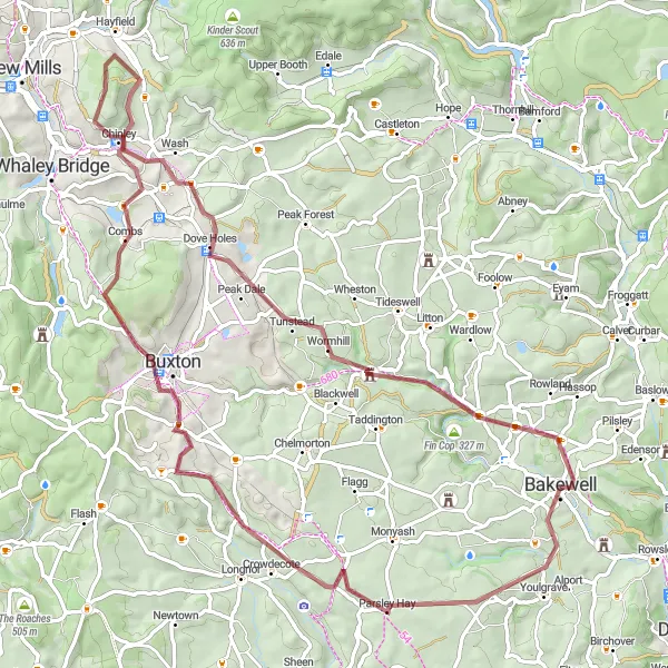 Map miniature of "Enchanting Gravel Ride in the Peaks" cycling inspiration in Derbyshire and Nottinghamshire, United Kingdom. Generated by Tarmacs.app cycling route planner