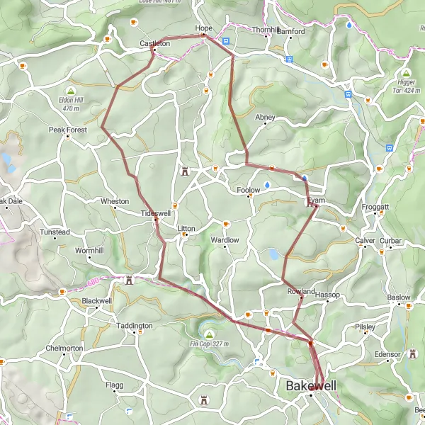 Map miniature of "Gravel Adventure in the Peak District" cycling inspiration in Derbyshire and Nottinghamshire, United Kingdom. Generated by Tarmacs.app cycling route planner