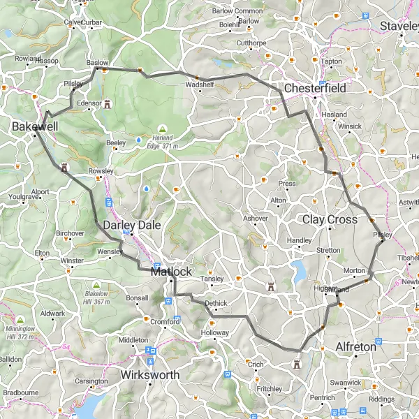 Map miniature of "Countryside Explorer" cycling inspiration in Derbyshire and Nottinghamshire, United Kingdom. Generated by Tarmacs.app cycling route planner