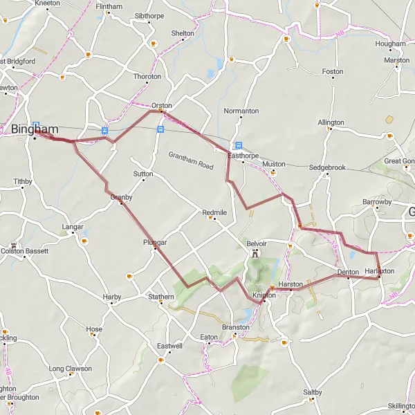 Map miniature of "Scenic Gravel Route to Whatton" cycling inspiration in Derbyshire and Nottinghamshire, United Kingdom. Generated by Tarmacs.app cycling route planner