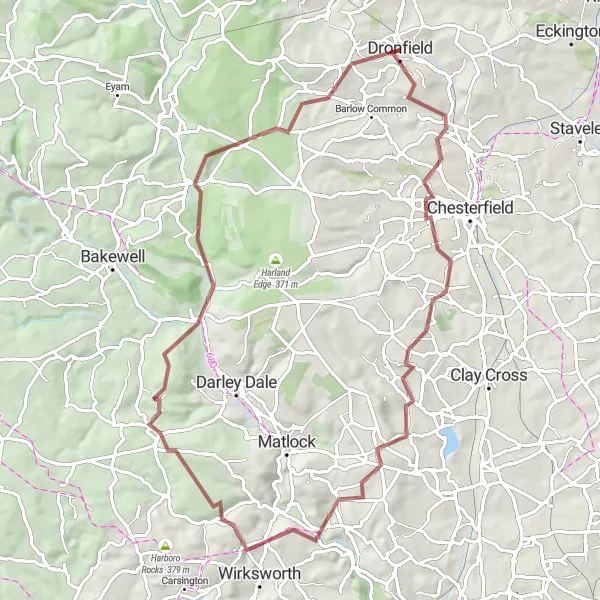 Map miniature of "Enchanting Gravel Odyssey" cycling inspiration in Derbyshire and Nottinghamshire, United Kingdom. Generated by Tarmacs.app cycling route planner