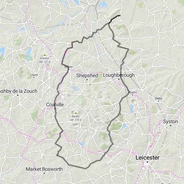 Map miniature of "Gotham Road Blast" cycling inspiration in Derbyshire and Nottinghamshire, United Kingdom. Generated by Tarmacs.app cycling route planner