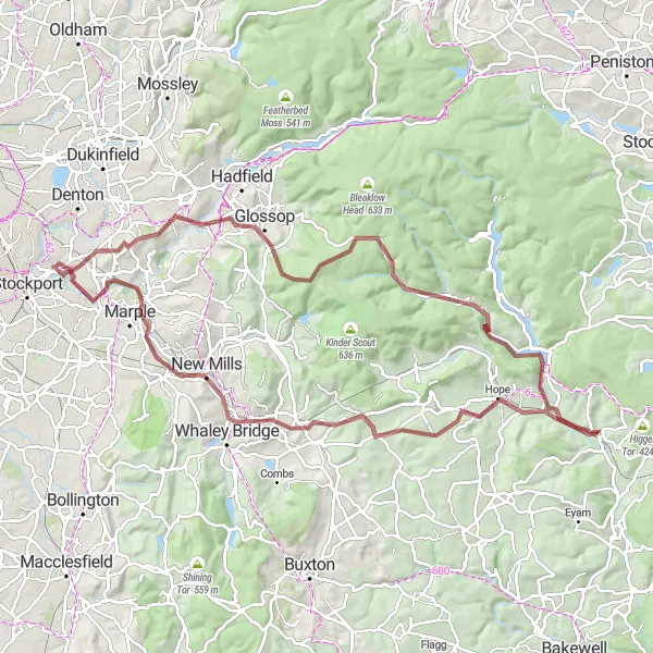 Map miniature of "Countryside Escape" cycling inspiration in Derbyshire and Nottinghamshire, United Kingdom. Generated by Tarmacs.app cycling route planner