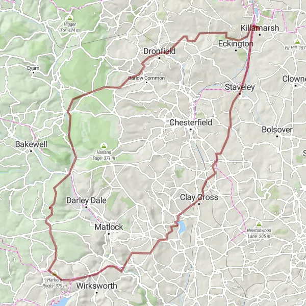Map miniature of "Derbyshire Gravel Challenge" cycling inspiration in Derbyshire and Nottinghamshire, United Kingdom. Generated by Tarmacs.app cycling route planner