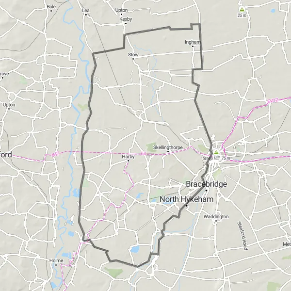 Map miniature of "The Lincolnshire Tour" cycling inspiration in Derbyshire and Nottinghamshire, United Kingdom. Generated by Tarmacs.app cycling route planner