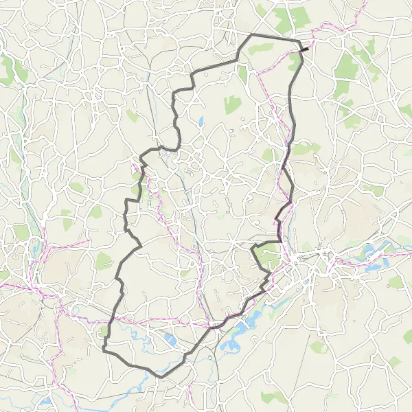 Map miniature of "Countryside Road Circuit" cycling inspiration in Derbyshire and Nottinghamshire, United Kingdom. Generated by Tarmacs.app cycling route planner