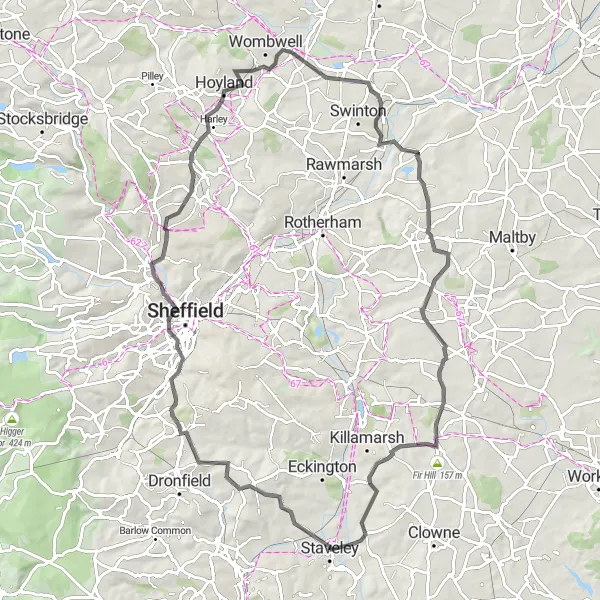 Map miniature of "The Hill Challenge" cycling inspiration in Derbyshire and Nottinghamshire, United Kingdom. Generated by Tarmacs.app cycling route planner