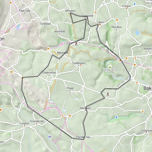 Map miniature of "The Scenic Loop" cycling inspiration in Derbyshire and Nottinghamshire, United Kingdom. Generated by Tarmacs.app cycling route planner