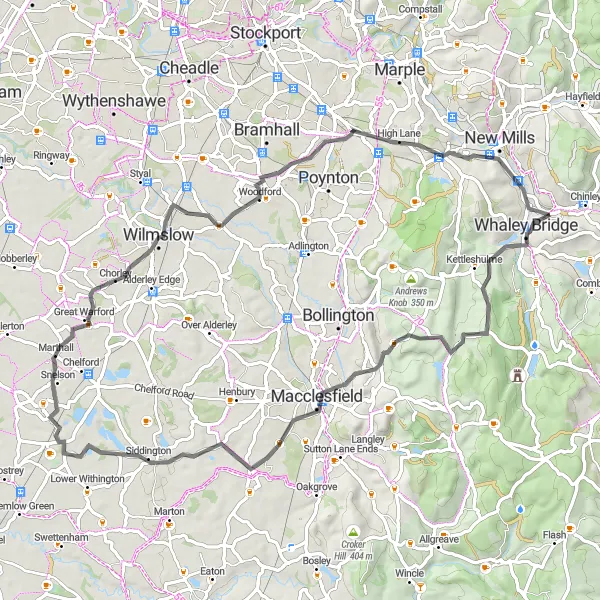 Map miniature of "Picturesque Countryside Ride" cycling inspiration in Derbyshire and Nottinghamshire, United Kingdom. Generated by Tarmacs.app cycling route planner