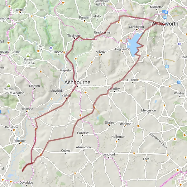 Map miniature of "The Rolling Hills Journey" cycling inspiration in Derbyshire and Nottinghamshire, United Kingdom. Generated by Tarmacs.app cycling route planner