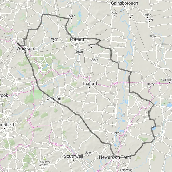 Map miniature of "The Trent Trail" cycling inspiration in Derbyshire and Nottinghamshire, United Kingdom. Generated by Tarmacs.app cycling route planner
