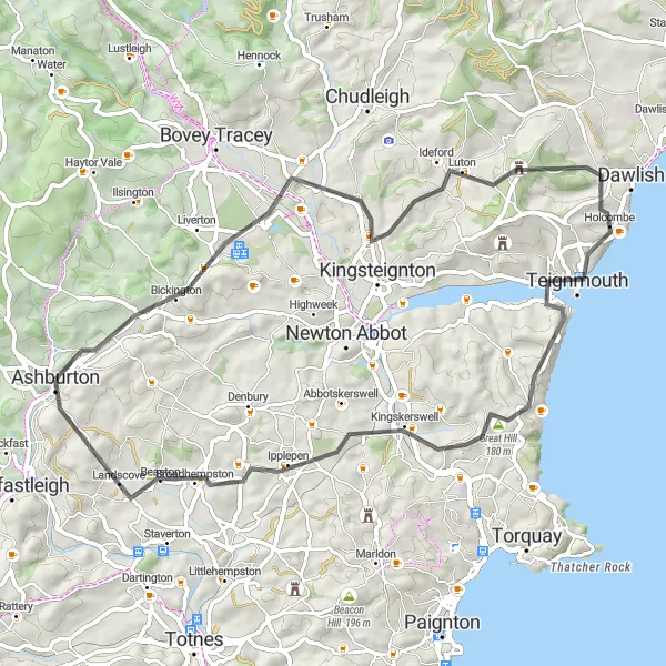 Map miniature of "Coastal Delight" cycling inspiration in Devon, United Kingdom. Generated by Tarmacs.app cycling route planner