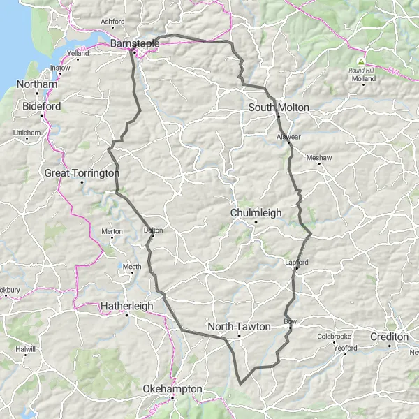Map miniature of "North Devon Hill Challenge" cycling inspiration in Devon, United Kingdom. Generated by Tarmacs.app cycling route planner