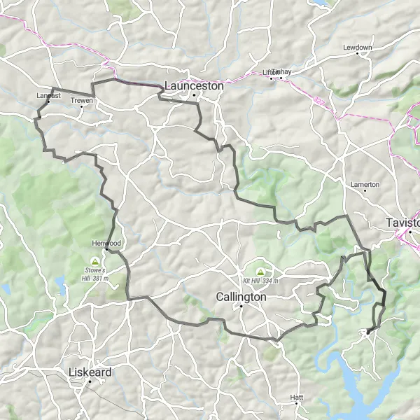 Map miniature of "Tamar Valley Loop" cycling inspiration in Devon, United Kingdom. Generated by Tarmacs.app cycling route planner