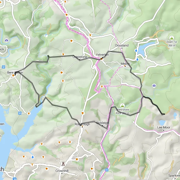 Map miniature of "Essence of Dartmoor" cycling inspiration in Devon, United Kingdom. Generated by Tarmacs.app cycling route planner