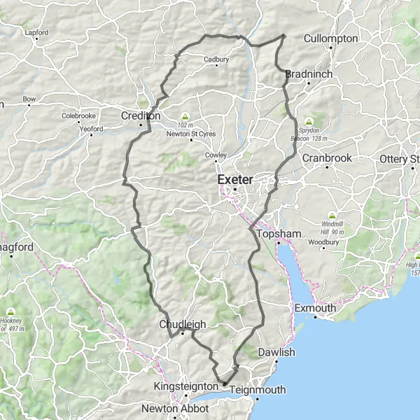 Map miniature of "Scenic Adventure: Ideford to Bishop's Palace" cycling inspiration in Devon, United Kingdom. Generated by Tarmacs.app cycling route planner