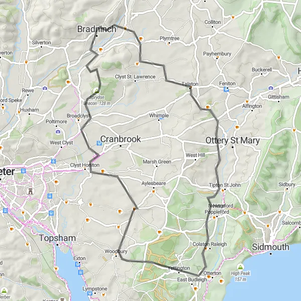 Map miniature of "Devon Countryside Loop" cycling inspiration in Devon, United Kingdom. Generated by Tarmacs.app cycling route planner