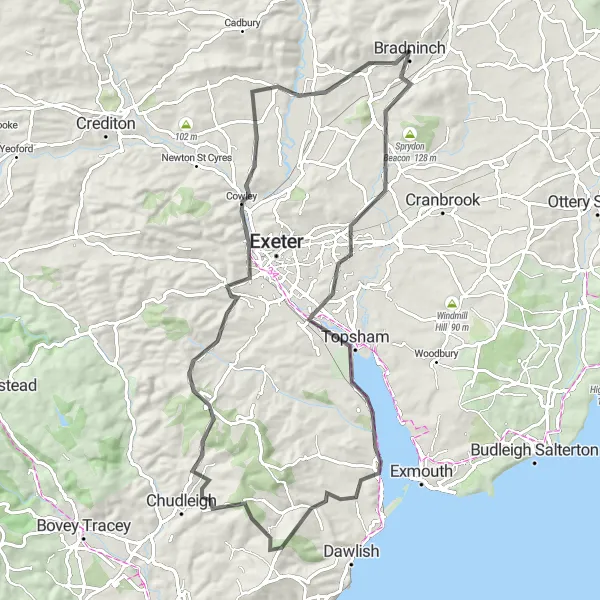 Map miniature of "Devon Coastline Adventure" cycling inspiration in Devon, United Kingdom. Generated by Tarmacs.app cycling route planner