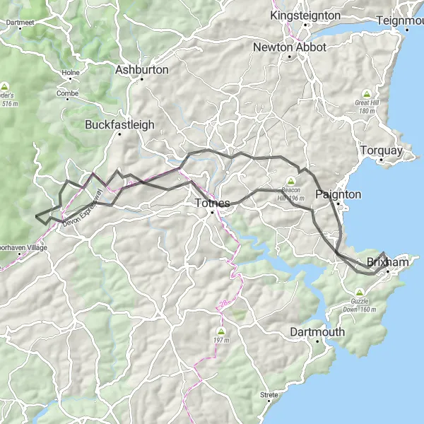 Map miniature of "Brixham to Marldon Loop" cycling inspiration in Devon, United Kingdom. Generated by Tarmacs.app cycling route planner