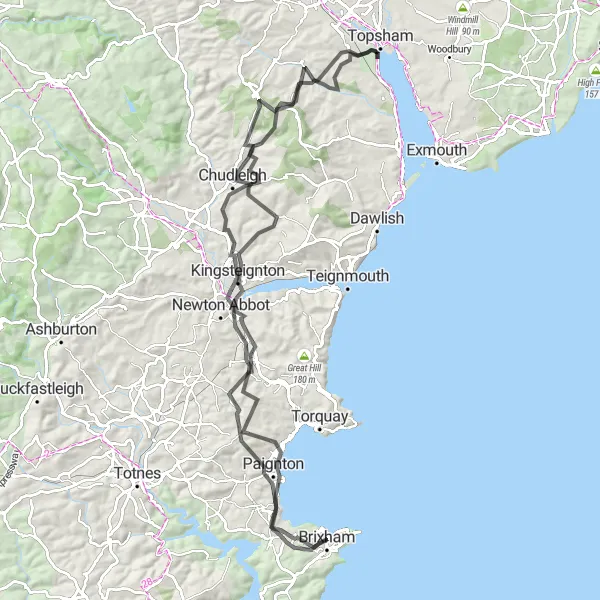 Map miniature of "Countryside Escapade" cycling inspiration in Devon, United Kingdom. Generated by Tarmacs.app cycling route planner