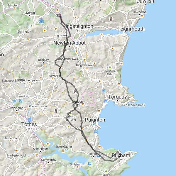 Map miniature of "Exploring Scenic Routes" cycling inspiration in Devon, United Kingdom. Generated by Tarmacs.app cycling route planner