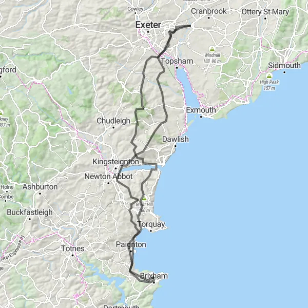 Map miniature of "Brixham to Exminster" cycling inspiration in Devon, United Kingdom. Generated by Tarmacs.app cycling route planner