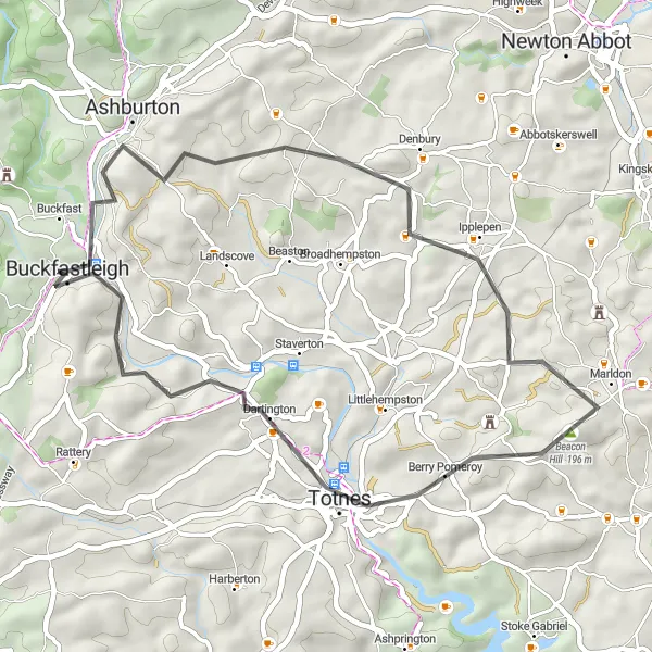Map miniature of "Buckfastleigh - Totnes Loop" cycling inspiration in Devon, United Kingdom. Generated by Tarmacs.app cycling route planner