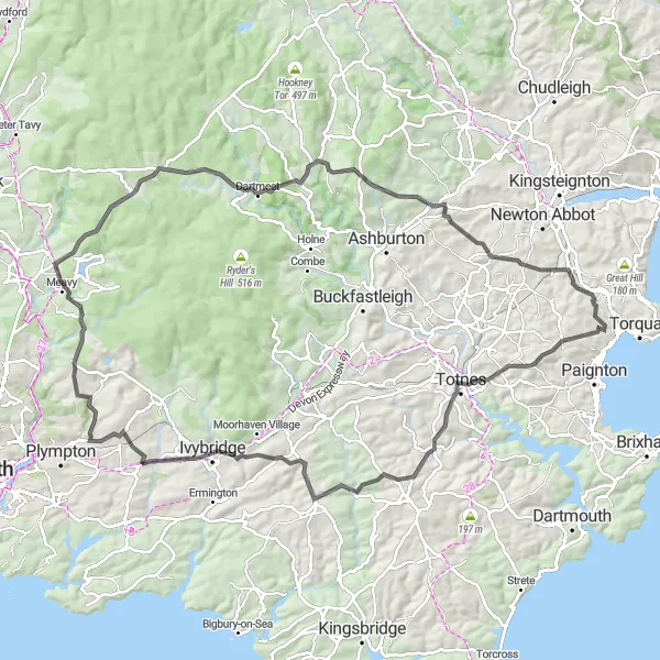Map miniature of "The Ultimate Challenge" cycling inspiration in Devon, United Kingdom. Generated by Tarmacs.app cycling route planner